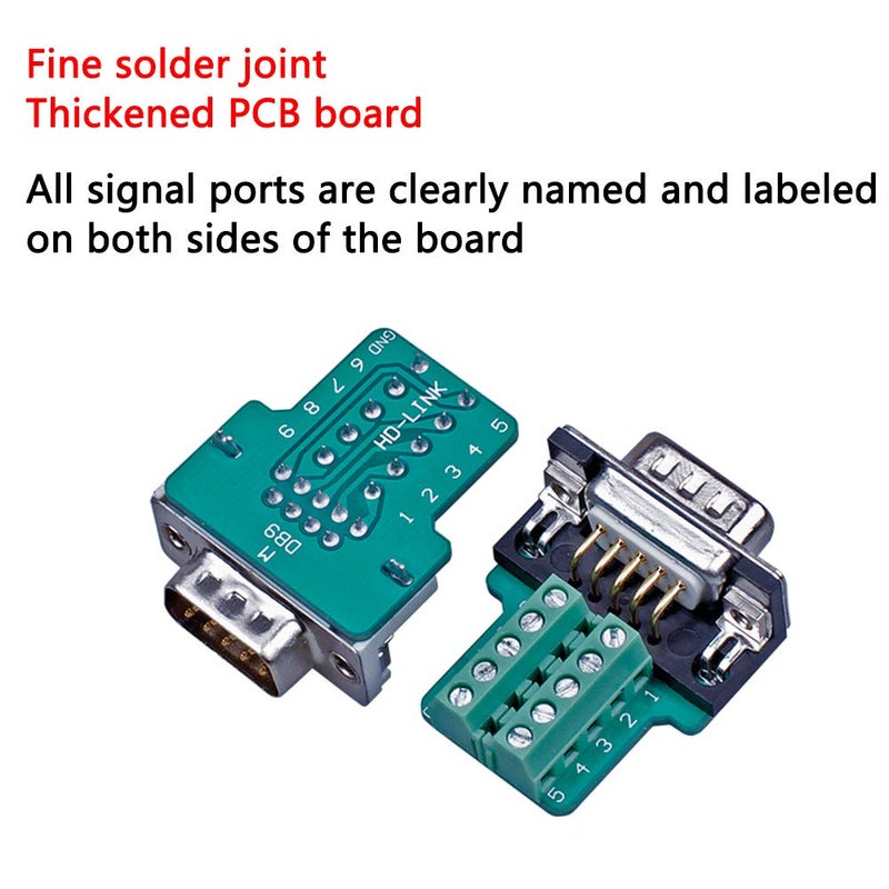 Anmbest 2PCS DB9 Solderless RS232 D-SUB Serial to 9-pin Port Terminal Male Adapter Connector Breakout Board with Case Long Bolts Tail Pipe (2PCS Thinner Male) - Image 4
